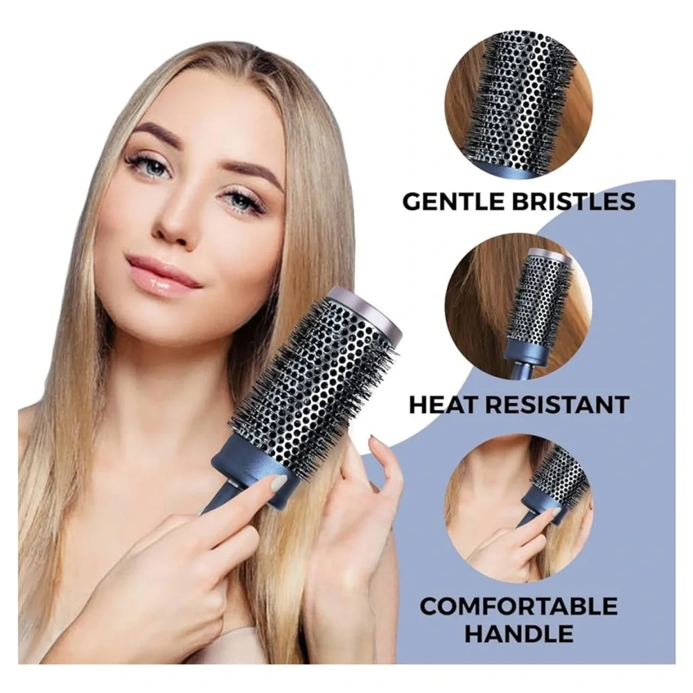 NEW Round Blowout Brush 2.4 inch Barrel Fishtail Ergonomic Handle ceramic